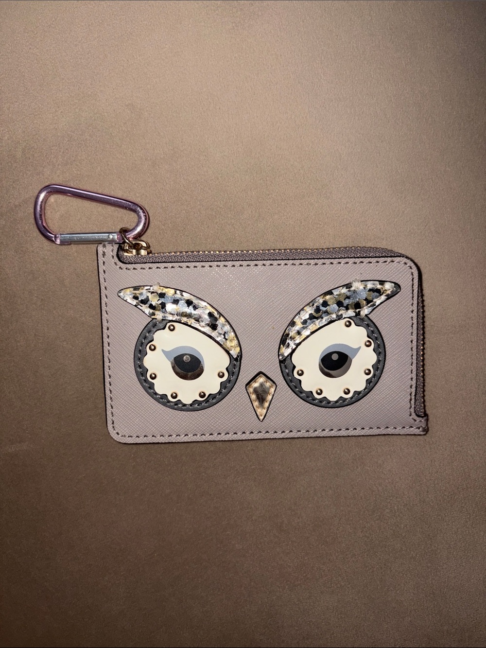 Kate Spade Small Gray Zip Card Pouch with Keyring